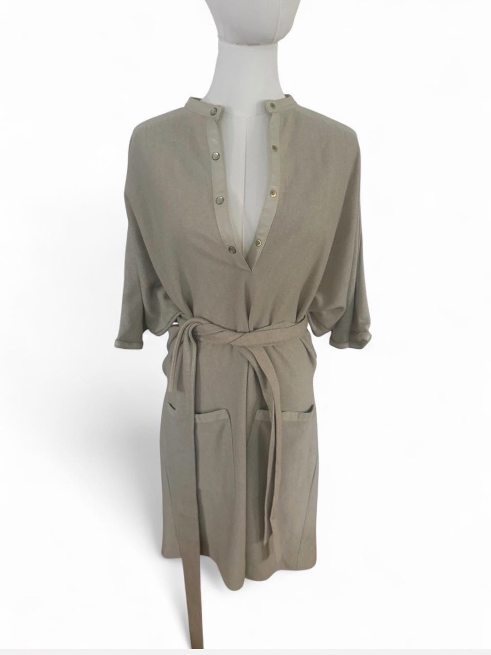 Belted Shirt Dress in Neutral Beige